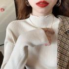 Mock-neck Ribbed-knit Sweater In 7 Colors