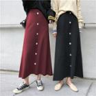 Buttoned Maxi Knit A-line Skirt