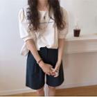 Elbow-sleeve Embroidered Blouse / Shorts