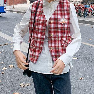 V-neck Gingham Vest