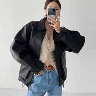 Couple Pleather Zip Jacket