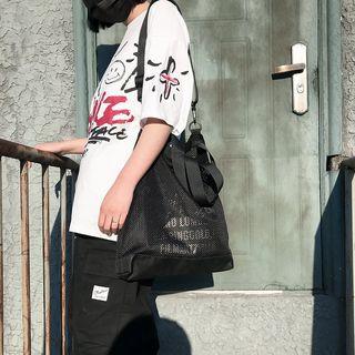Mesh Panel Oxford Tote Bag Black - One Size