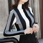 Turtleneck Striped Sweater Black & White & Gray - One Size