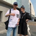 Couple Matching Elbow-sleeve Checker Pocket T-shirt / Dress