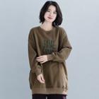 Letter Embroidered Loose-fit Pullover Green - One Size