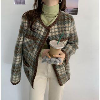 Round Neck Plaid Jacket