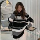 Striped Sweater Cl-8009 - Black & White - One Size