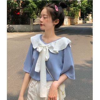 Elbow-sleeve Ruffled Chiffon Top