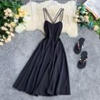 Cross Back Midi Spaghetti Strap A-line Dress