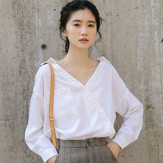 Asymmetric Plain Shirt White - One Size