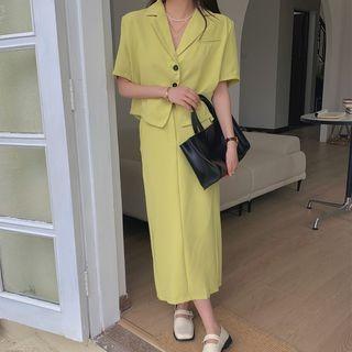 Set: Elbow-sleeve Blazer + Midi Pencil Skirt