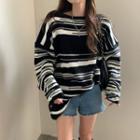 Stripe Long-sleeve Oversize Sweater Black & White - One Size