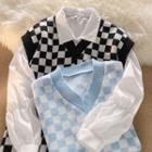 Shirt / Checker Print Knit Sweater Vest