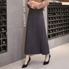 High-waist Plain Knit Accordion Pleat Maxi Skirt