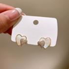 Heart Shell Rhinestone Earring 1 Pair - Earrings - Silver - Shell & Rhinestone - Love Heart - White - One Size
