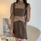 Faux Leather Crop Vest / A-line Skirt