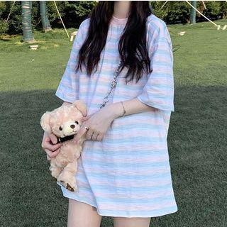 Striped Elbow-sleeve T-shirt Stripe - Pink - One Size