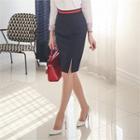 Contrast-trim Slit-front Pencil Skirt