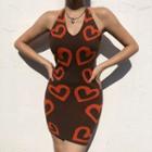 Halter Neck Heart Printed Bodycon Dress