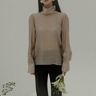 Turtle-neck Sheer Blouse