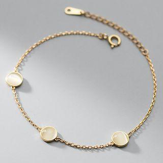 Cat Eye Stone Sterling Silver Bracelet S925 Silver - Gold - One Size