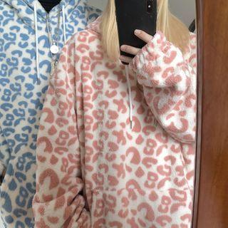 Couple Matching Faux Shearling Leopard Print Hoodie