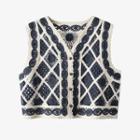 Argyle Single-breasted Crochet Vest