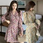 Long Sleeve V-neck Floral A-line Dress