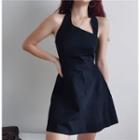 Sleeveless Plain Halter Slim-fit Dress