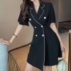 Short Sleeve Contrast Trim Double Breasted Dress