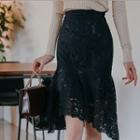 Asymmetric-hem Lace Midi Mermaid Skirt