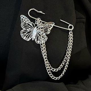 Butterfly Layered Chain Brooch Butterfly - One Size