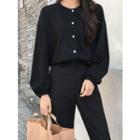 Crew-neck Puff-sleeve Cardigan
