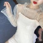 Sequined Slim-fit Slipdress / Dot See-through Chiffon Top