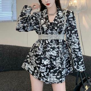 Floral Blazer / Faux Pearl Cropped Camisole Top