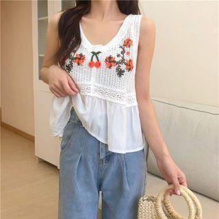 Flower Emrboidered Crochet Lace Tank Top