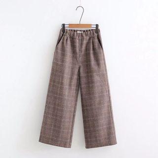 Plaid Elastic Waist Wide-leg Pants