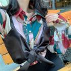 Set: Print Long-sleeve Loose-fit Shirt + Bow Camisole Top As Figure - One Size