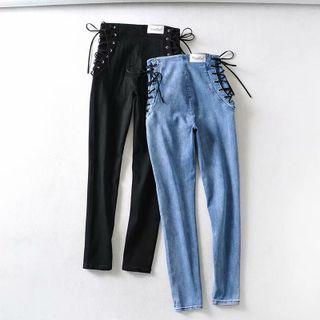High-waist Lace-up Slim Fit Jeans