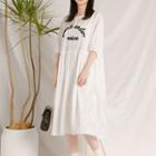 Lettering Elbow-sleeve A-line Dress