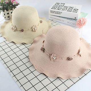 Floral Ruffle Trim Straw Hat