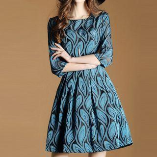 Jacquard 3/4 Sleeve A-line Dress
