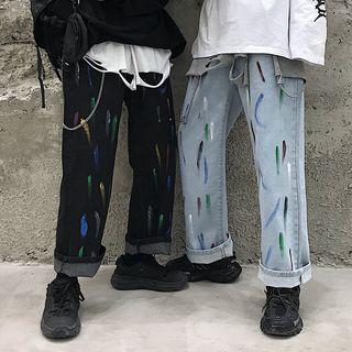 Paint Splatter Straight-cut Jeans
