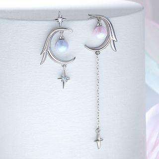 Star Bead Asymmetrical Alloy Dangle Earring 1 Pair - Silver - One Size