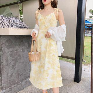 See-through Shirt / Floral Slim-fit Sleeveless Dress