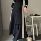 Two-tone Flared Long Skirt Black - One Size
