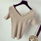 Ruffled Short-sleeve Knitted Top
