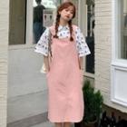 Elbow-sleeve Cat Print Shirt / Midi A-line Overall Dress