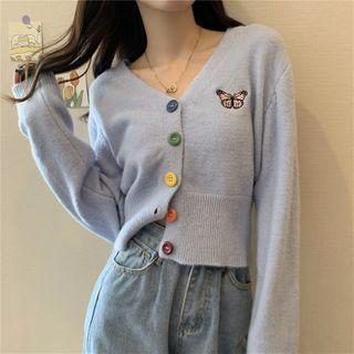 Embroidered Button-up Knit Top