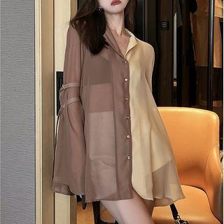 Panel Chiffon Shirt Brown & Yellow Almond - One Size